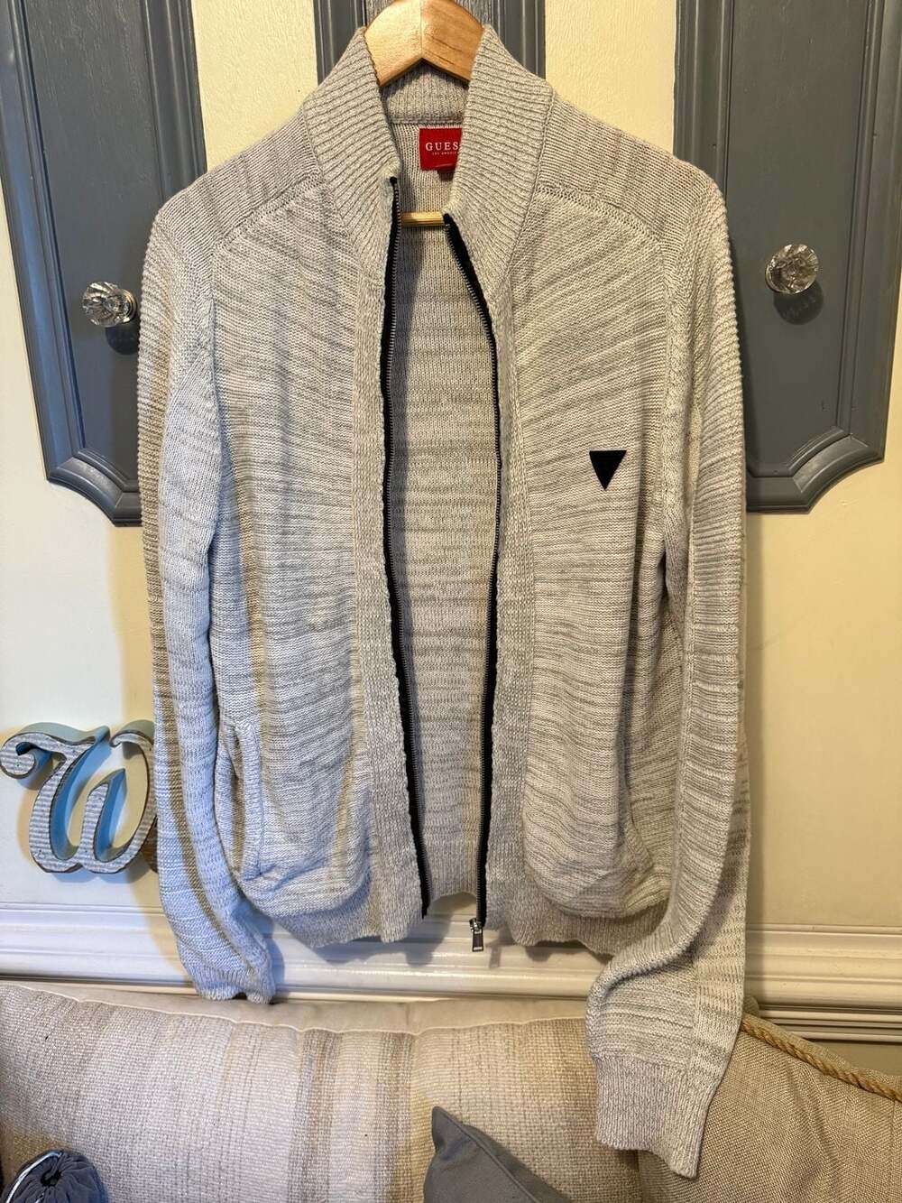 Guess Los Angeles Men's Gray Marled Full-Zip Mock Neck Knit Sweater Size M